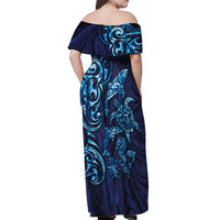 New Zealand Connecting with Seas Off Shoulder Maxi Dress Maori Tribal and Sea Animals Tattoo - Sea Texture Glass Style LT03 - Polynesian Pride