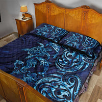 New Zealand Connecting with Seas Quilt Bed Set Maori Tribal and Sea Animals Tattoo - Sea Texture Glass Style LT03 - Polynesian Pride