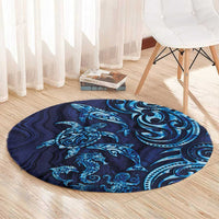 New Zealand Connecting with Seas Round Carpet Maori Tribal and Sea Animals Tattoo - Sea Texture Glass Style LT03 - Polynesian Pride
