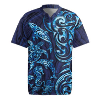 New Zealand Connecting with Seas Rugby Jersey Maori Tribal and Sea Animals Tattoo - Sea Texture Glass Style LT03 Navy - Polynesian Pride