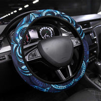New Zealand Connecting with Seas Steering Wheel Cover Maori Tribal and Sea Animals Tattoo - Sea Texture Glass Style LT03 Universal Fit Navy - Polynesian Pride