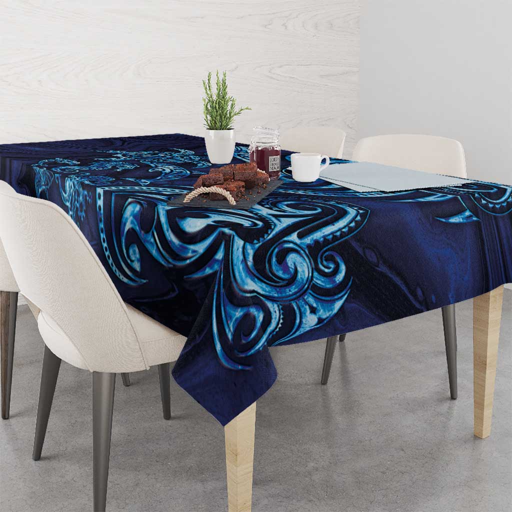 New Zealand Connecting with Seas Tablecloth Maori Tribal and Sea Animals Tattoo - Sea Texture Glass Style LT03 - Polynesian Pride