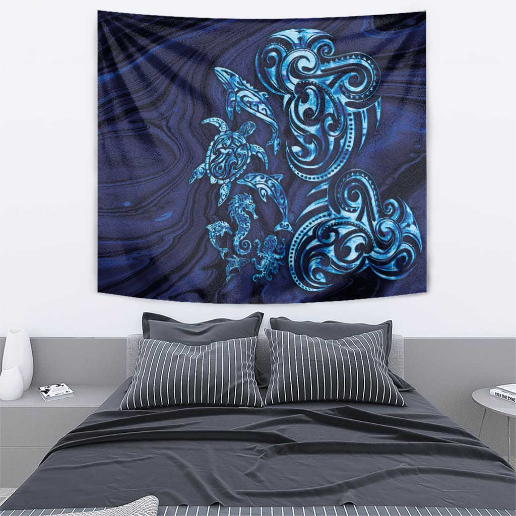 New Zealand Connecting with Seas Tapestry Maori Tribal and Sea Animals Tattoo - Sea Texture Glass Style LT03 - Polynesian Pride