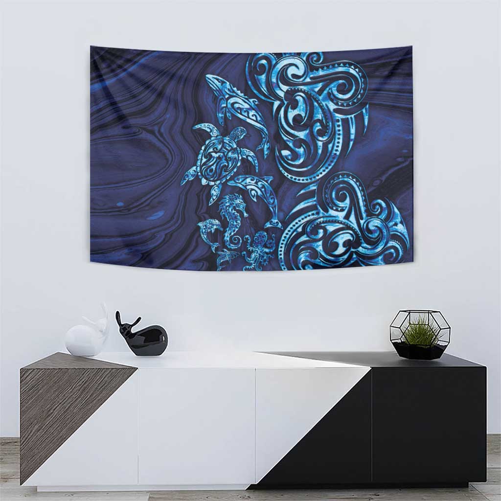 New Zealand Connecting with Seas Tapestry Maori Tribal and Sea Animals Tattoo - Sea Texture Glass Style LT03 - Polynesian Pride
