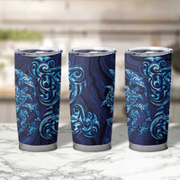 New Zealand Connecting with Seas Tumbler Cup Maori Tribal and Sea Animals Tattoo - Sea Texture Glass Style LT03 - Polynesian Pride