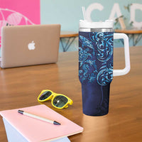 New Zealand Connecting with Seas Tumbler With Handle Maori Tribal and Sea Animals Tattoo - Sea Texture Glass Style LT03 - Polynesian Pride