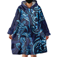New Zealand Connecting with Seas Wearable Blanket Hoodie Maori Tribal and Sea Animals Tattoo - Sea Texture Glass Style LT03 - Polynesian Pride