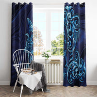 New Zealand Connecting with Seas Window Curtain Maori Tribal and Sea Animals Tattoo - Sea Texture Glass Style LT03 - Polynesian Pride