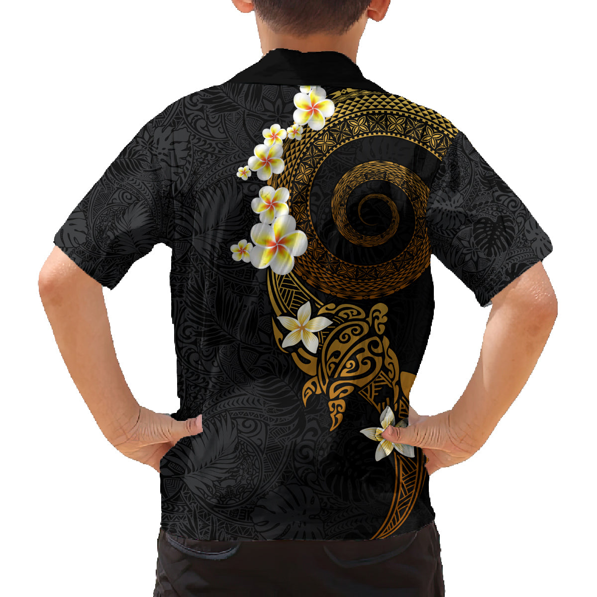Polynesian Spiral Tribal Tattoo Family Matching Off Shoulder Maxi Dress and Hawaiian Shirt Golden Color LT03 - Polynesian Pride
