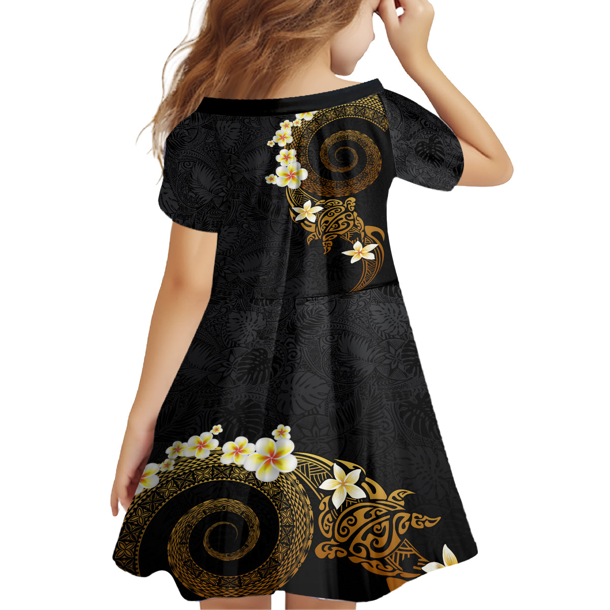Polynesian Spiral Tribal Tattoo Family Matching Off Shoulder Maxi Dress and Hawaiian Shirt Golden Color LT03 - Polynesian Pride