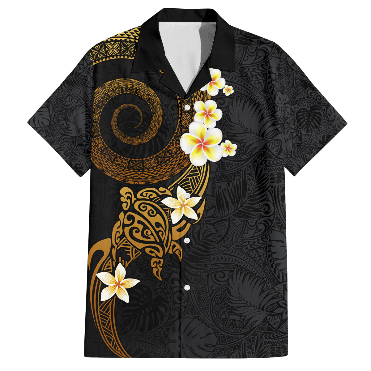 Polynesian Spiral Tribal Tattoo Family Matching Off Shoulder Maxi Dress and Hawaiian Shirt Golden Color LT03 Dad's Shirt - Short Sleeve Yellow - Polynesian Pride
