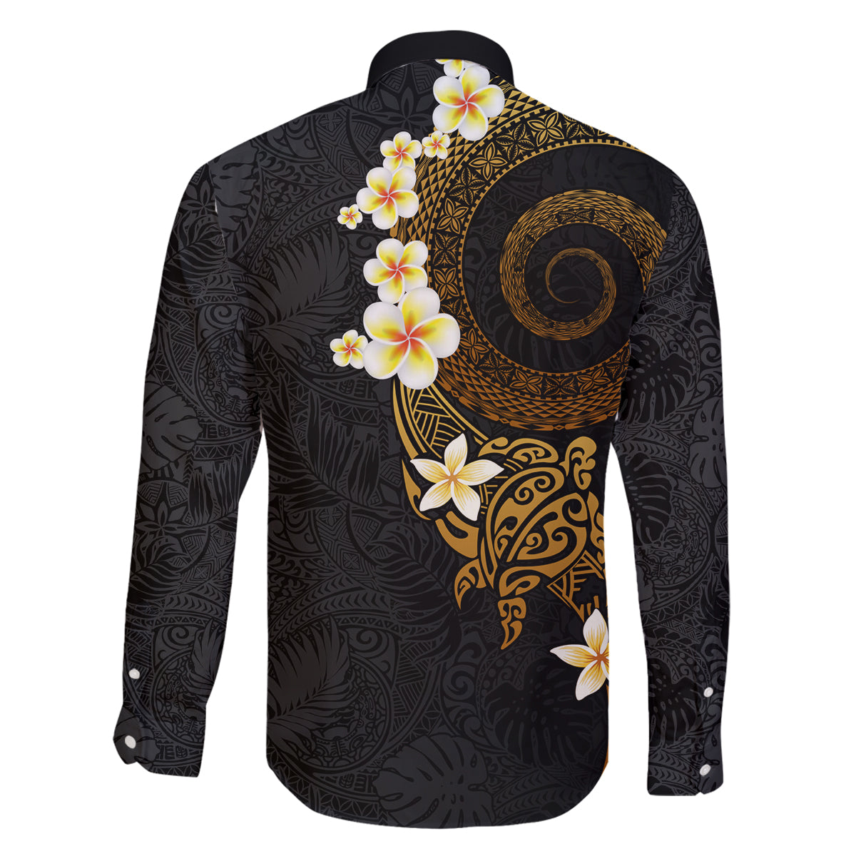 Polynesian Spiral Tribal Tattoo Family Matching Off Shoulder Maxi Dress and Hawaiian Shirt Golden Color LT03 - Polynesian Pride