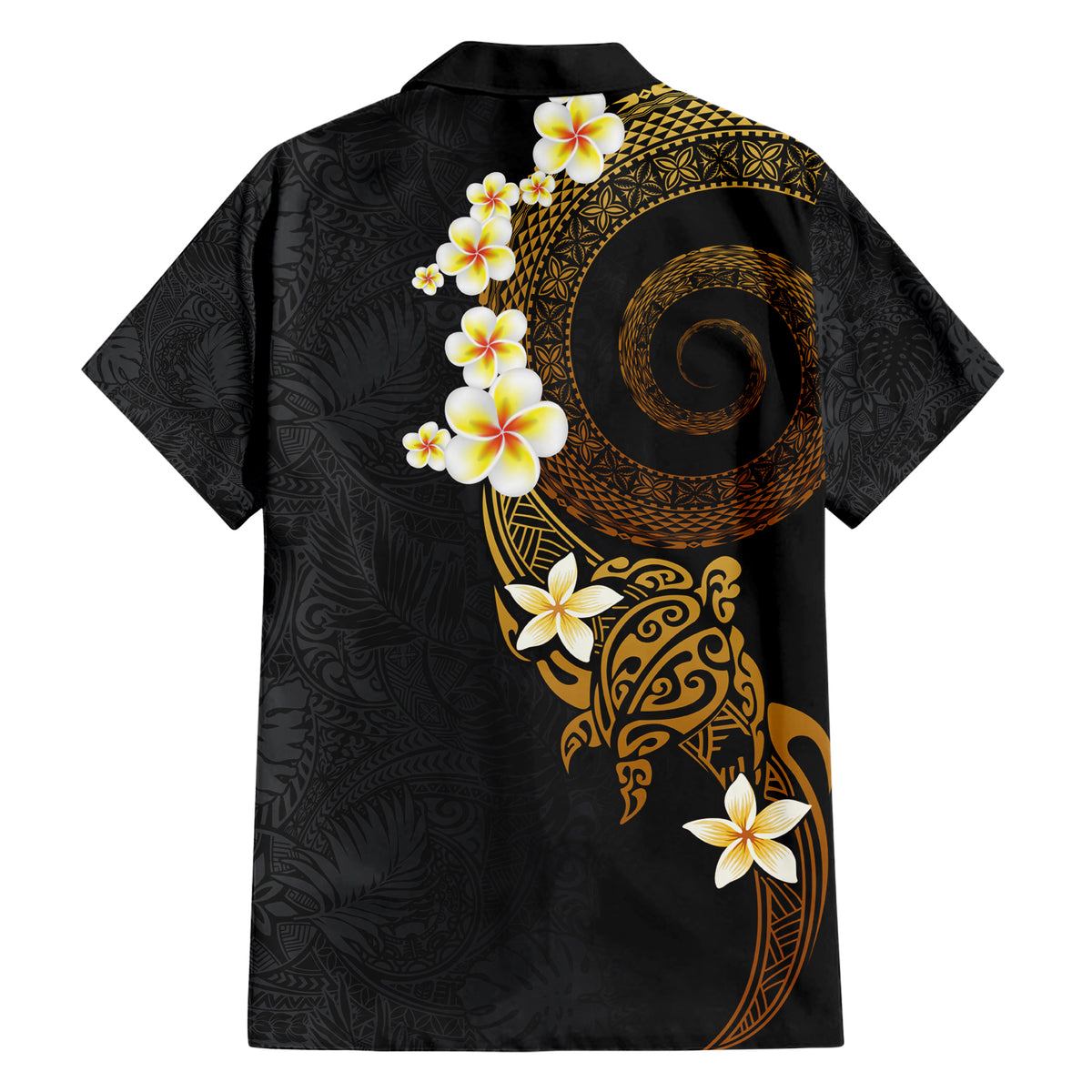 Polynesian Spiral Tribal Tattoo Family Matching Short Sleeve Bodycon Dress and Hawaiian Shirt Golden Color