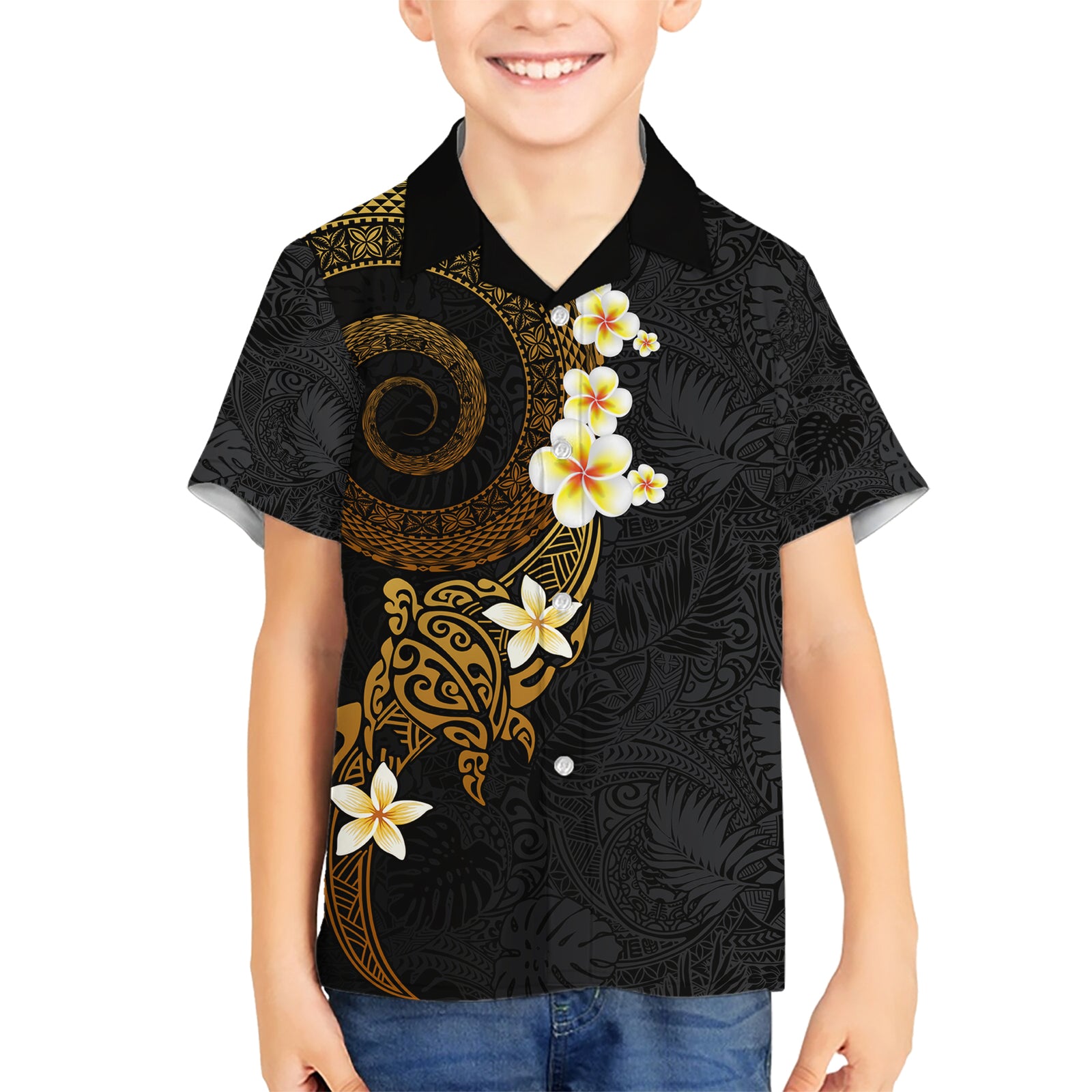Polynesian Spiral Tribal Tattoo Kid Hawaiian Shirt Golden Color LT03 Kid Yellow - Polynesian Pride
