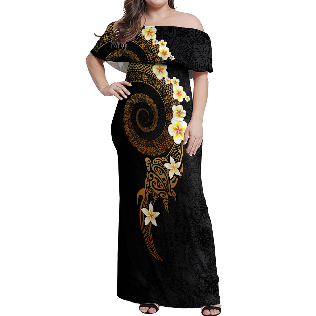 Polynesian Spiral Tribal Tattoo Off Shoulder Maxi Dress Golden Color LT03 Women Yellow - Polynesian Pride