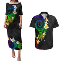 Polynesian Spiral Tribal Tattoo Couples Matching Puletasi and Hawaiian Shirt Fanciful Color LT03 Black - Polynesian Pride