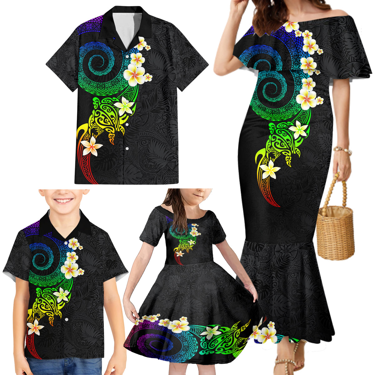 Polynesian Spiral Tribal Tattoo Family Matching Mermaid Dress and Hawaiian Shirt Fanciful Color LT03 - Polynesian Pride