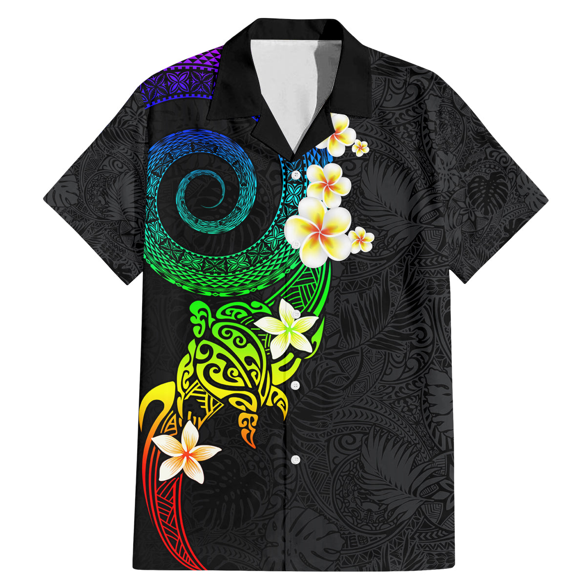 Polynesian Spiral Tribal Tattoo Family Matching Mermaid Dress and Hawaiian Shirt Fanciful Color LT03 Dad's Shirt - Short Sleeve Black - Polynesian Pride