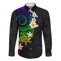 Polynesian Spiral Tribal Tattoo Family Matching Mermaid Dress and Hawaiian Shirt Fanciful Color LT03 Dad's Shirt - Long Sleeve Black - Polynesian Pride