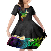 Polynesian Spiral Tribal Tattoo Family Matching Puletasi and Hawaiian Shirt Fanciful Color LT03 Daughter's Dress Black - Polynesian Pride