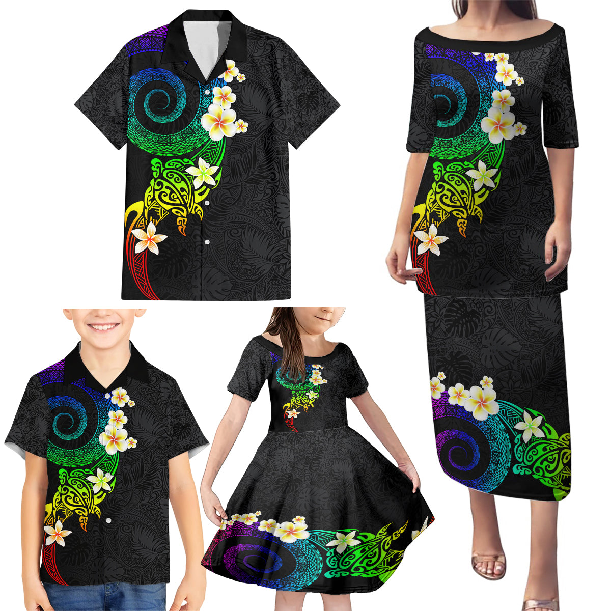Polynesian Spiral Tribal Tattoo Family Matching Puletasi and Hawaiian Shirt Fanciful Color LT03 - Polynesian Pride