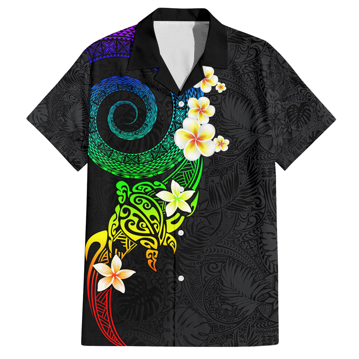 Polynesian Spiral Tribal Tattoo Family Matching Puletasi and Hawaiian Shirt Fanciful Color LT03 Dad's Shirt - Short Sleeve Black - Polynesian Pride