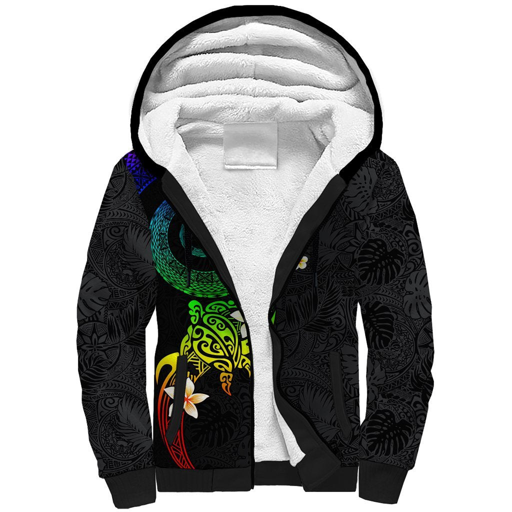 Polynesian Spiral Tribal Tattoo Sherpa Hoodie Fanciful Color LT03 Unisex Black - Polynesian Pride