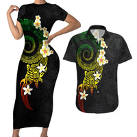 Polynesian Spiral Tribal Tattoo Couples Matching Short Sleeve Bodycon Dress and Hawaiian Shirt Reggae Color LT03 Reggae - Polynesian Pride