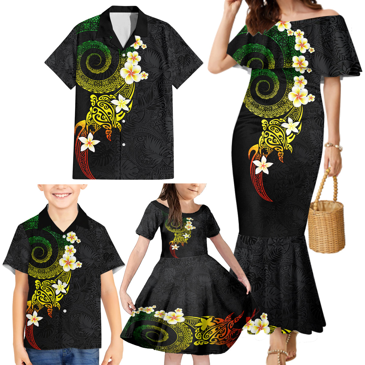 Polynesian Spiral Tribal Tattoo Family Matching Mermaid Dress and Hawaiian Shirt Reggae Color LT03 - Polynesian Pride