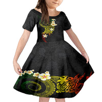 Polynesian Spiral Tribal Tattoo Family Matching Off Shoulder Maxi Dress and Hawaiian Shirt Reggae Color LT03 Daughter's Dress Reggae - Polynesian Pride