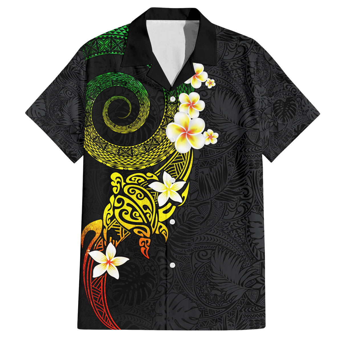 Polynesian Spiral Tribal Tattoo Family Matching Off Shoulder Maxi Dress and Hawaiian Shirt Reggae Color LT03 Dad's Shirt - Short Sleeve Reggae - Polynesian Pride