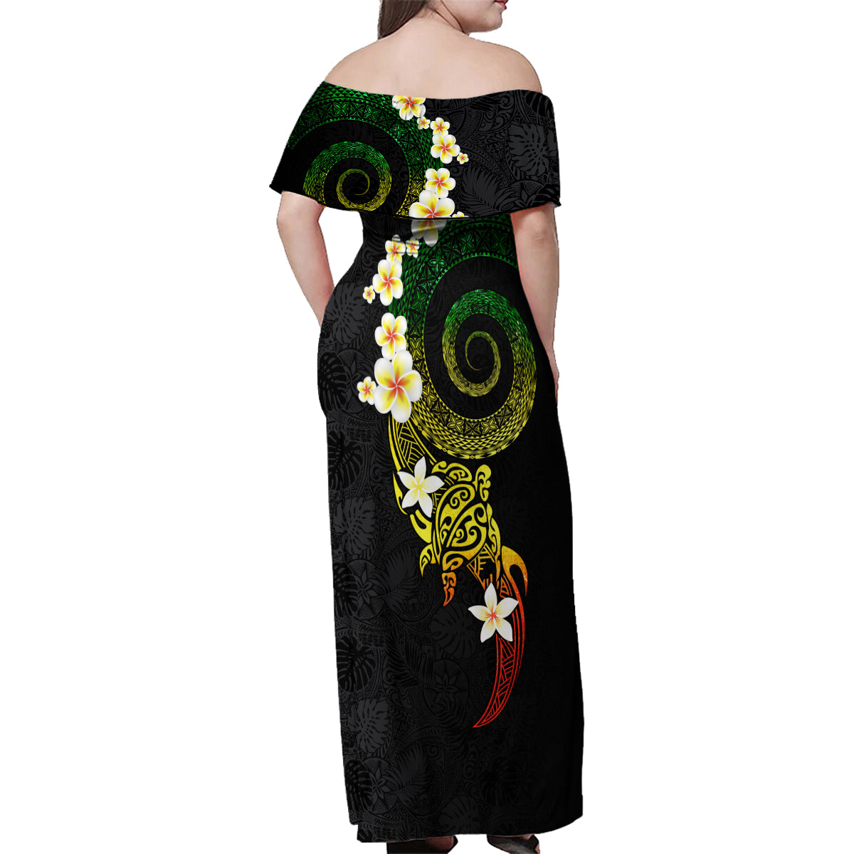 Polynesian Spiral Tribal Tattoo Family Matching Off Shoulder Maxi Dress and Hawaiian Shirt Reggae Color LT03 - Polynesian Pride
