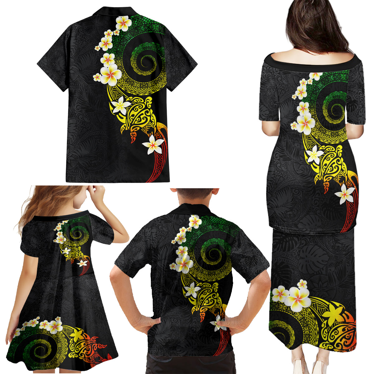 Polynesian Spiral Tribal Tattoo Family Matching Puletasi and Hawaiian Shirt Reggae Color LT03 - Polynesian Pride
