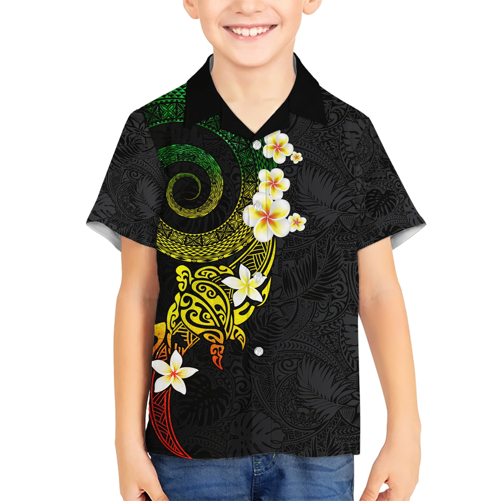 Polynesian Spiral Tribal Tattoo Kid Hawaiian Shirt Reggae Color LT03 Kid Reggae - Polynesian Pride