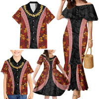 Hawaii Lei and Hibiscus Flowers Tribal Family Matching Mermaid Dress and Hawaiian Shirt Patchwork Abstract Vintage LT03 - Polynesian Pride