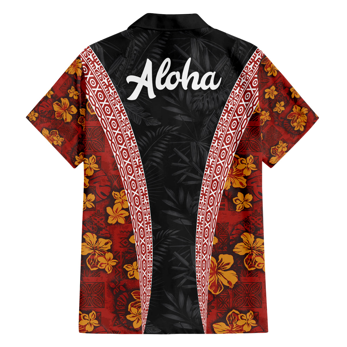 Hawaii Lei and Hibiscus Flowers Tribal Family Matching Off Shoulder Maxi Dress and Hawaiian Shirt Patchwork Abstract Vintage LT03 - Polynesian Pride