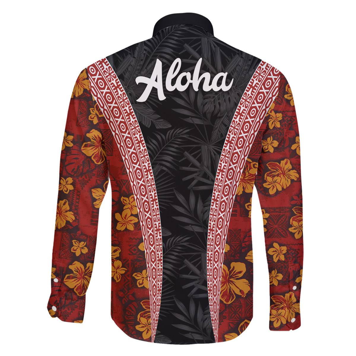 Hawaii Lei and Hibiscus Flowers Tribal Family Matching Off Shoulder Short Dress and Hawaiian Shirt Patchwork Abstract Vintage