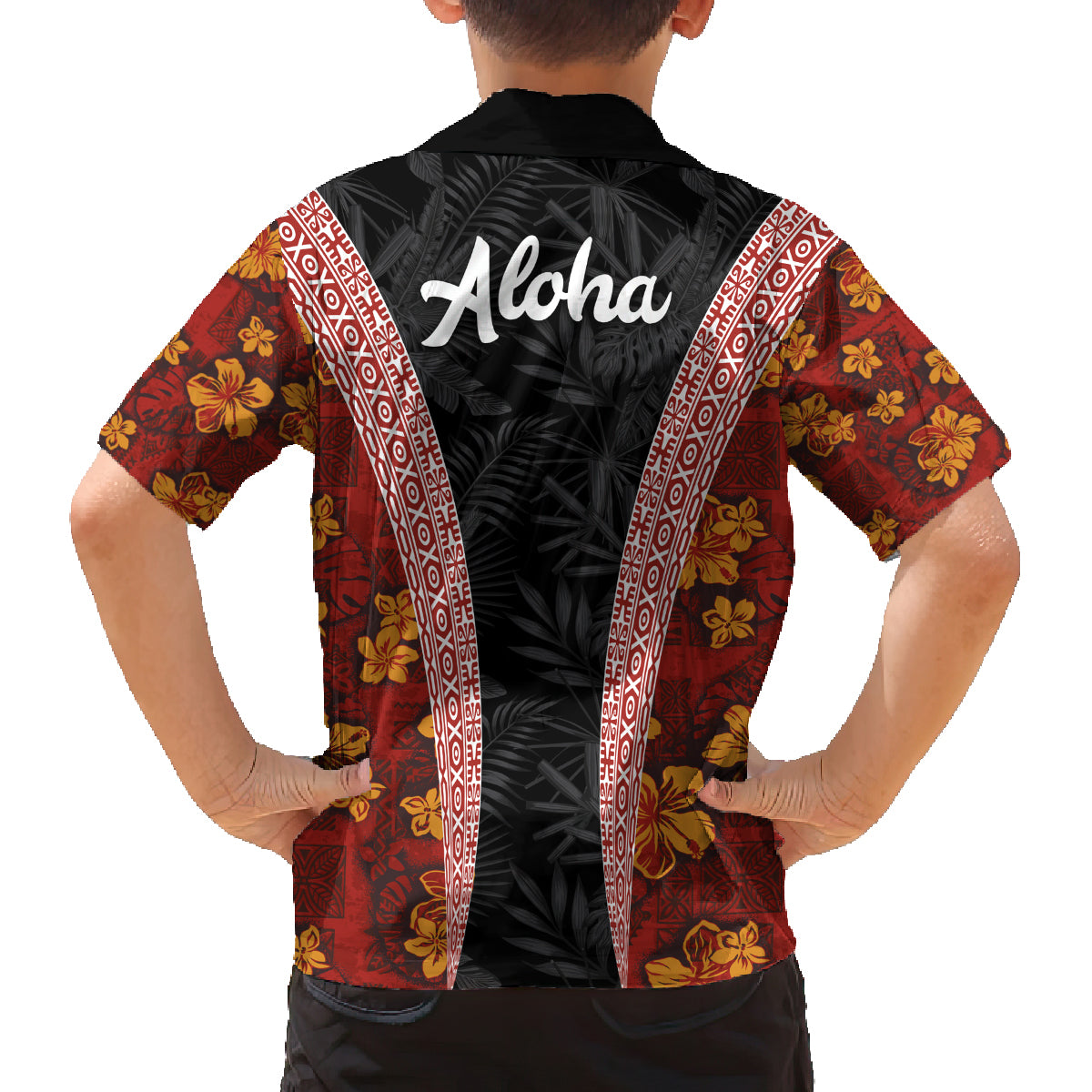 Hawaii Lei and Hibiscus Flowers Tribal Family Matching Puletasi and Hawaiian Shirt Patchwork Abstract Vintage LT03 - Polynesian Pride