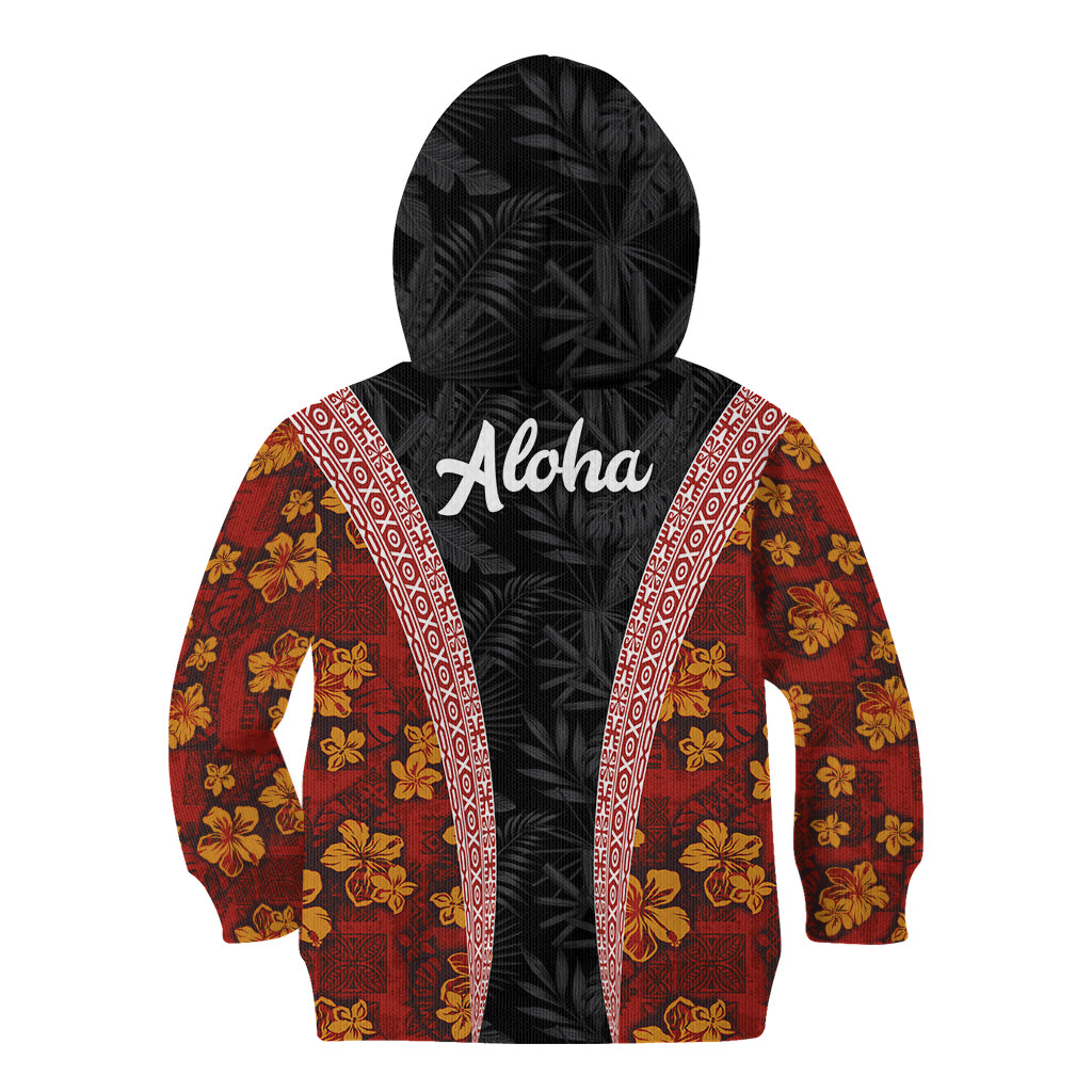Hawaii Lei and Hibiscus Flowers Tribal Kid Hoodie Patchwork Abstract Vintage