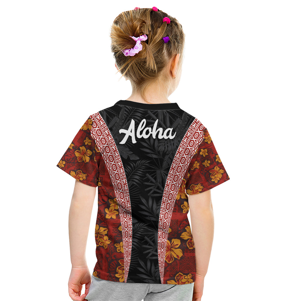 Hawaii Lei and Hibiscus Flowers Tribal Kid T Shirt Patchwork Abstract Vintage
