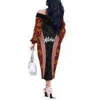 Hawaii Lei and Hibiscus Flowers Tribal Off The Shoulder Long Sleeve Dress Patchwork Abstract Vintage