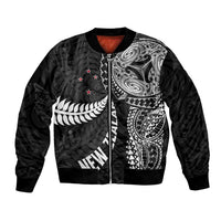 Aotearoa Volleyball Custom Bomber Jacket Silver Ferns and Maori Tribal Black