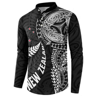 Aotearoa Volleyball Custom Button Sweatshirt Silver Ferns and Maori Tribal Black