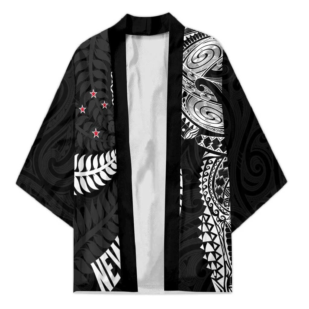 Aotearoa Volleyball Custom Kimono Silver Ferns and Maori Tribal Black