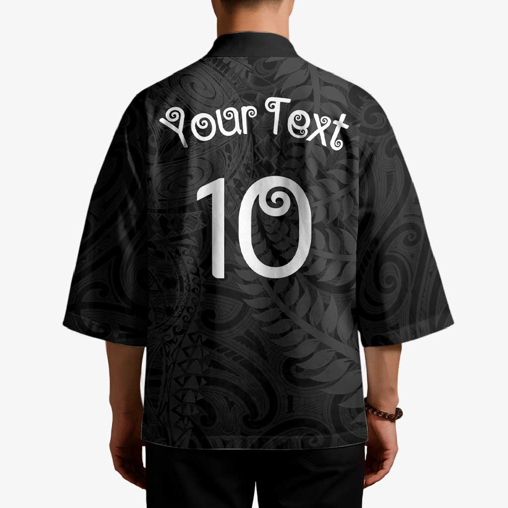 Aotearoa Volleyball Custom Kimono Silver Ferns and Maori Tribal Black