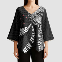 Aotearoa Volleyball Custom Kimono Sleeve Blouse Silver Ferns and Maori Tribal Black