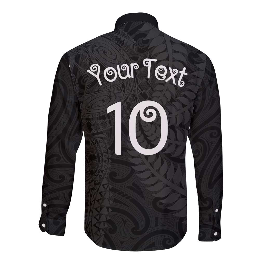 Aotearoa Volleyball Custom Long Sleeve Button Shirt Silver Ferns and Maori Tribal Black