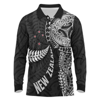 Aotearoa Volleyball Custom Long Sleeve Polo Shirt Silver Ferns and Maori Tribal Black LT03 Black - Polynesian Pride