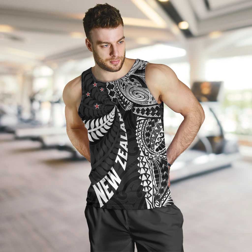 Aotearoa Volleyball Custom Men Tank Top Silver Ferns and Maori Tribal Black LT03 Black - Polynesian Pride