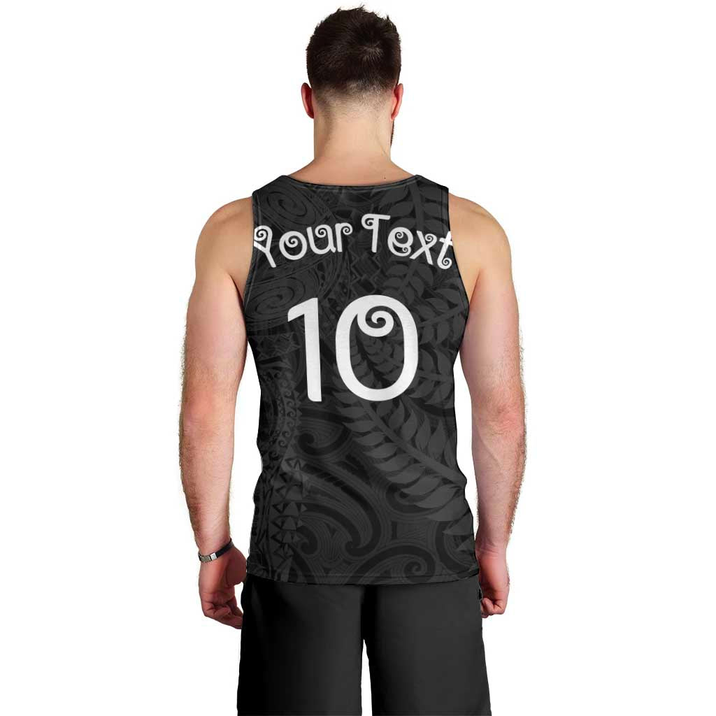 Aotearoa Volleyball Custom Men Tank Top Silver Ferns and Maori Tribal Black LT03 - Polynesian Pride